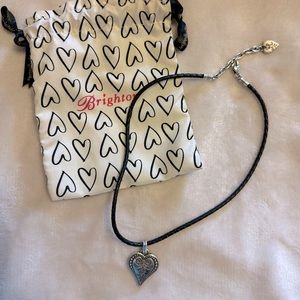 Vintage Brighton silver heart pendant on braided leather cord.